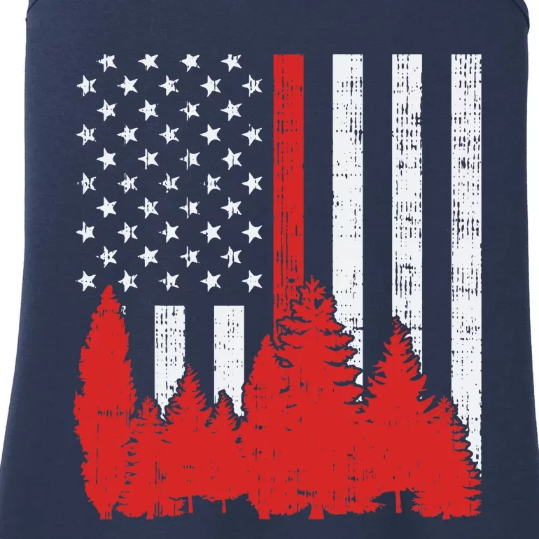 USA Flag Thin Red Line Forest Fire Wildland Firefighter Gift Ladies Essential Tank