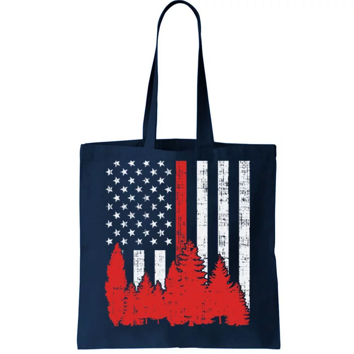 USA Flag Thin Red Line Forest Fire Wildland Firefighter Gift Tote Bag