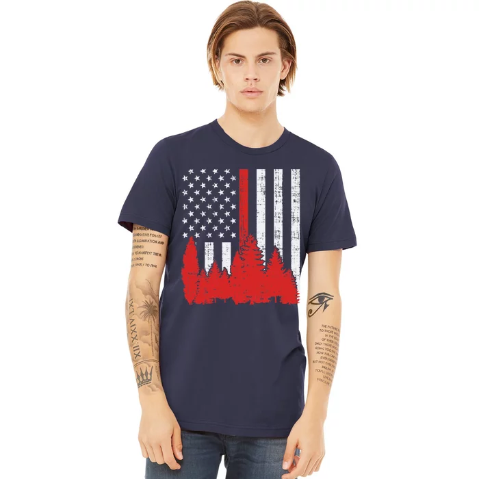 USA Flag Thin Red Line Forest Fire Wildland Firefighter Gift Premium T-Shirt