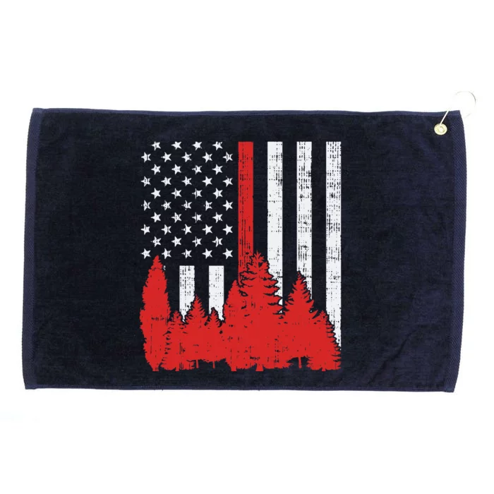 USA Flag Thin Red Line Forest Fire Wildland Firefighter Gift Grommeted Golf Towel