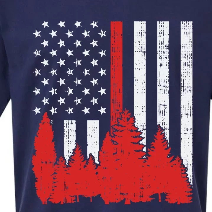 USA Flag Thin Red Line Forest Fire Wildland Firefighter Gift Sueded Cloud Jersey T-Shirt