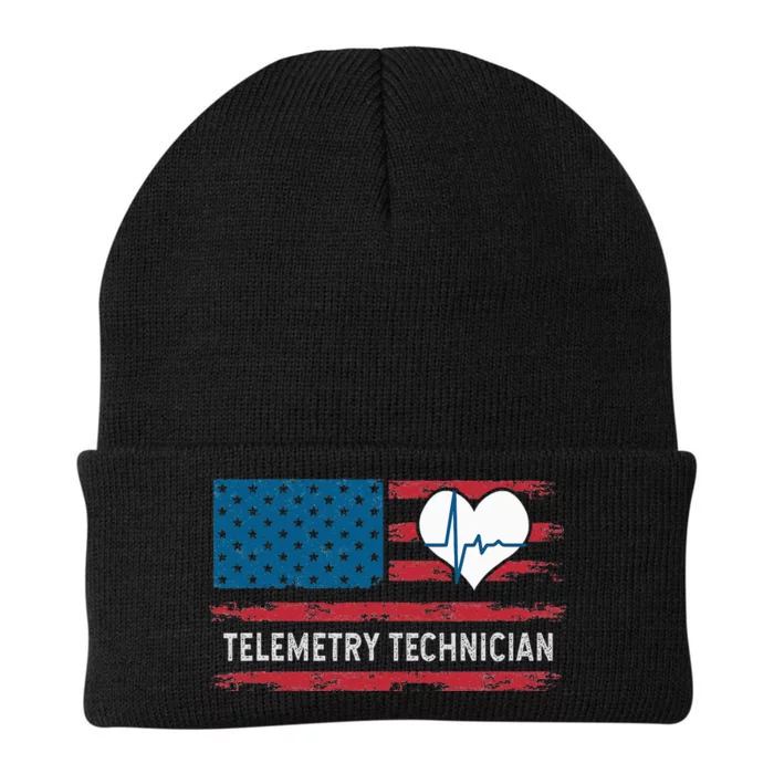 USA Flag Telemetry Technician Electrocardiograph Tech Knit Cap Winter Beanie