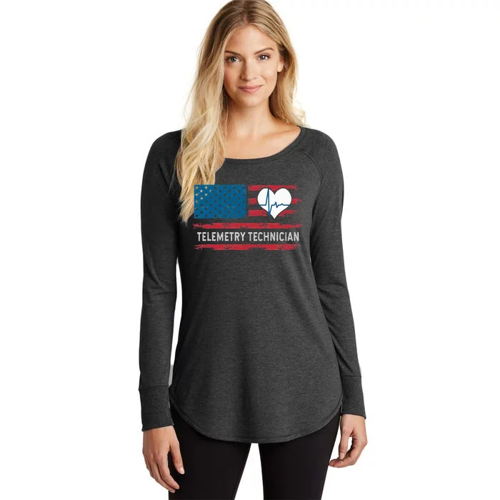 USA Flag Telemetry Technician Electrocardiograph Tech Women's Perfect Tri Tunic Long Sleeve Shirt