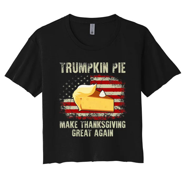 USA Flag Trumpkin Pie Make Thanksgiving Great Again Women's Crop Top Tee