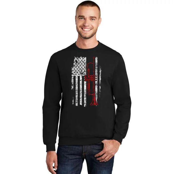 Usa Flag Thin Red Line Jazz Music Gifts Trumpet Tall Sweatshirt