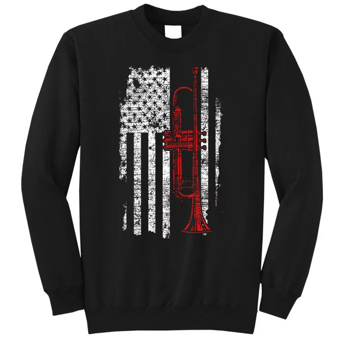 Usa Flag Thin Red Line Jazz Music Gifts Trumpet Tall Sweatshirt