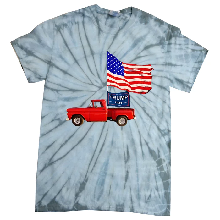 Usa Flag Trump Pick Up Truck Tie-Dye T-Shirt