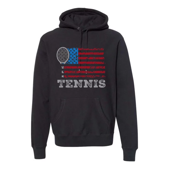 Usa Flag Tennis Us Tennis Lover Team Sport Premium Hoodie