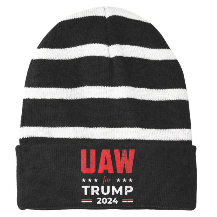 Uaw For Trump 2024 United Auto Workers Striped Beanie with Solid Band