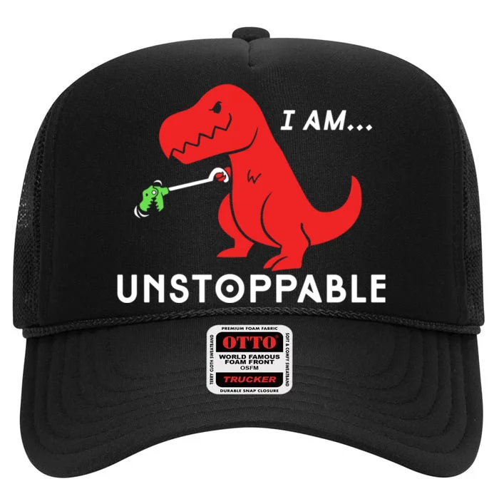 Unstoppable Funny TRex Dinosaur High Crown Mesh Trucker Hat