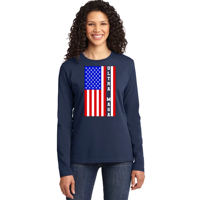 USA Flag United States Of America Ultra MAGA Trump 2024 Ladies Long Sleeve Shirt