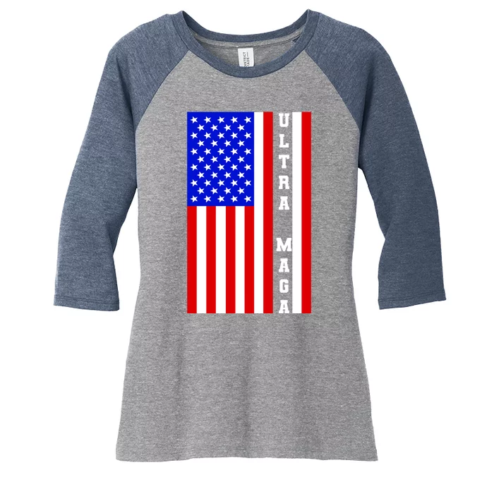 USA Flag United States Of America Ultra MAGA Trump 2024 Women's Tri-Blend 3/4-Sleeve Raglan Shirt