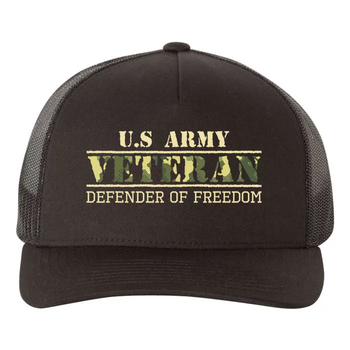 US Flag US Army Veteran Defender of Freedom Yupoong Adult 5-Panel Trucker Hat