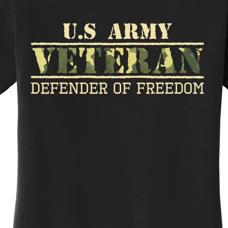 US Flag US Army Veteran Defender of Freedom Women's T-Shirt