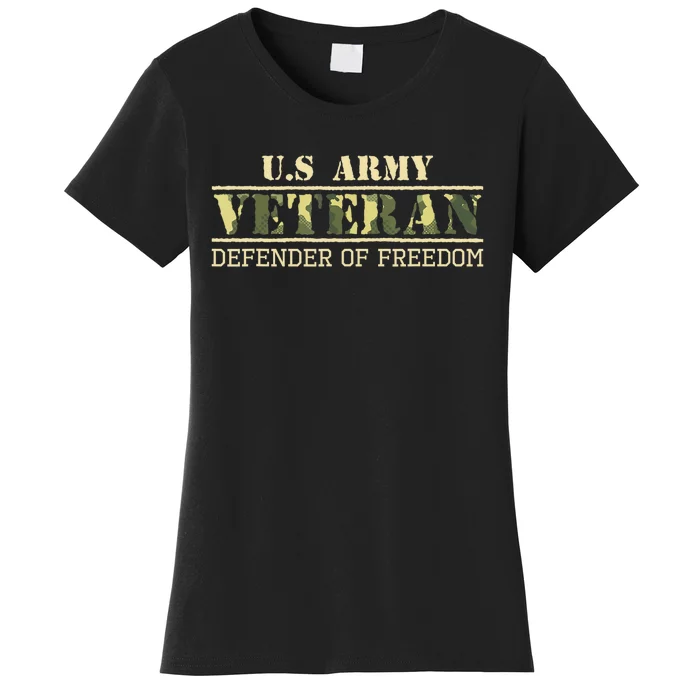 US Flag US Army Veteran Defender of Freedom Women's T-Shirt