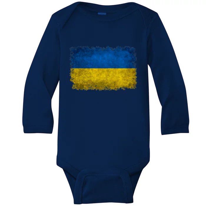 Ukraine Flag Ukrainian Ukraine Pride Vintage FLag Baby Long Sleeve Bodysuit