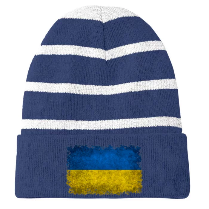 Ukraine Flag Ukrainian Ukraine Pride Vintage FLag Striped Beanie with Solid Band