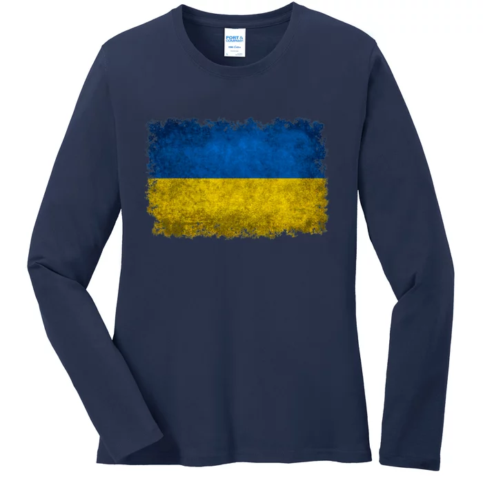 Ukraine Flag Ukrainian Ukraine Pride Vintage FLag Ladies Long Sleeve Shirt