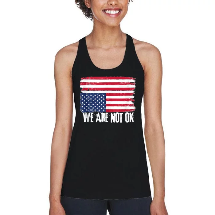 USA Flag Upside Down We Are Not Ok American Flag Distress Women's Racerback Tank