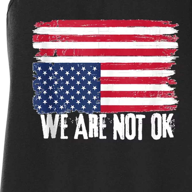 USA Flag Upside Down We Are Not Ok American Flag Distress Women's Racerback Tank