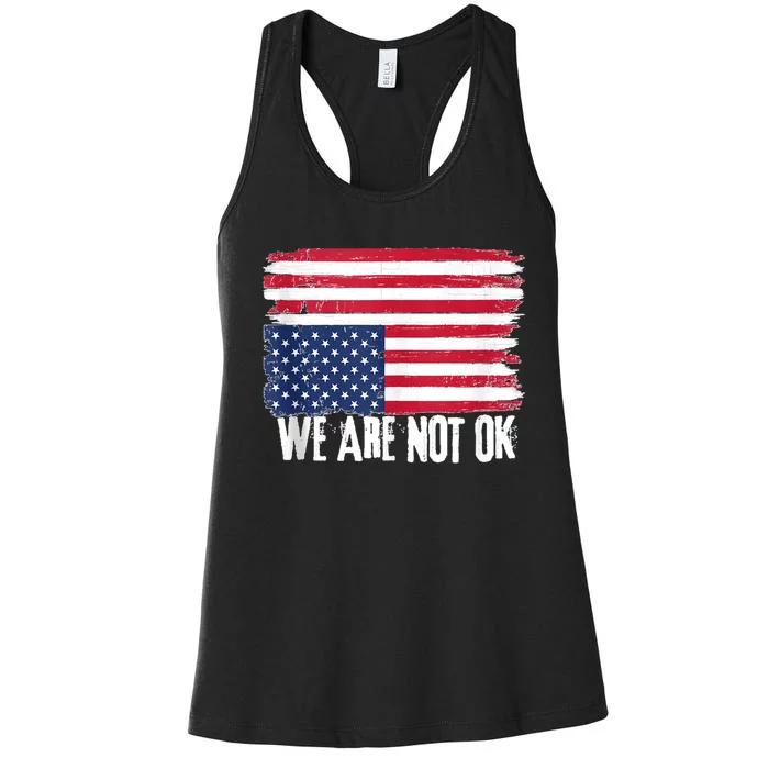 USA Flag Upside Down We Are Not Ok American Flag Distress Women's Racerback Tank