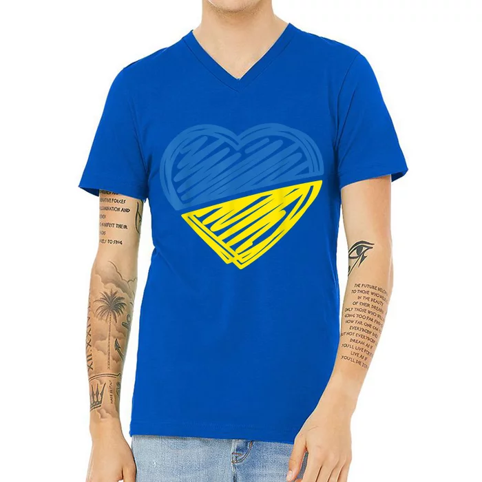 Ukraine Flag Ukrainian Heart I Stand With Ukraine Heart Gift V-Neck T-Shirt