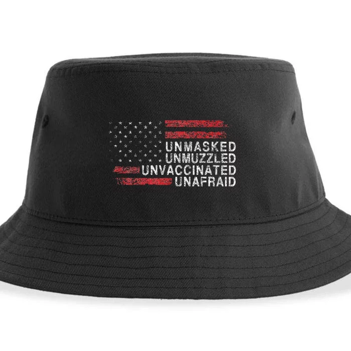 Us Flag Unmasked Unmuzzled Unvaccinated Unafraid Sustainable Bucket Hat