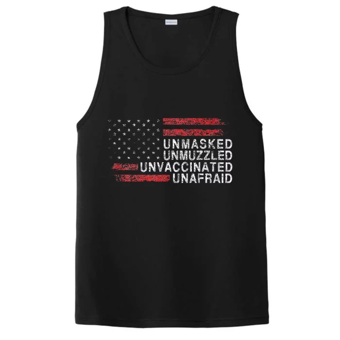 Us Flag Unmasked Unmuzzled Unvaccinated Unafraid Performance Tank