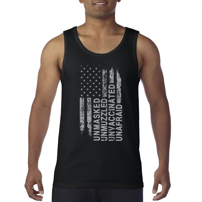 US Flag Unmasked Unmuzzled Unvaccinated Unafraid Tank Top