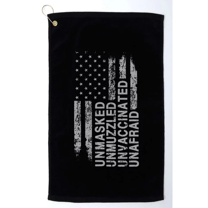 US Flag Unmasked Unmuzzled Unvaccinated Unafraid Platinum Collection Golf Towel