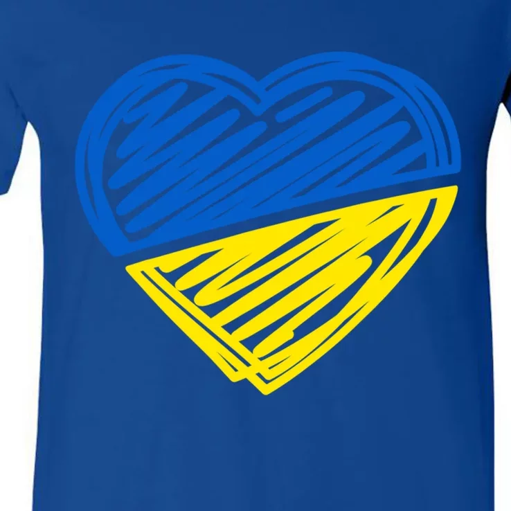 Ukraine Flag Ukrainian Heart I Stand With Ukraine Heart Gift V-Neck T-Shirt