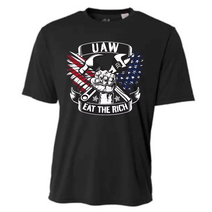 Us Flag Vintage Uaw Eat The Rich Uaw Strong Uaw Proud Union Cooling Performance Crew T-Shirt