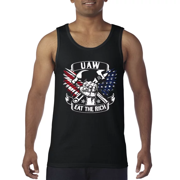 Us Flag Vintage Uaw Eat The Rich Uaw Strong Uaw Proud Union Tank Top