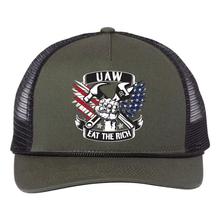 Us Flag Vintage Uaw Eat The Rich Uaw Strong Uaw Proud Union Retro Rope Trucker Hat Cap