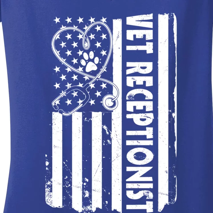 Usa Flag Vet Receptionist American Animal Health Funny Gift Women's V-Neck T-Shirt