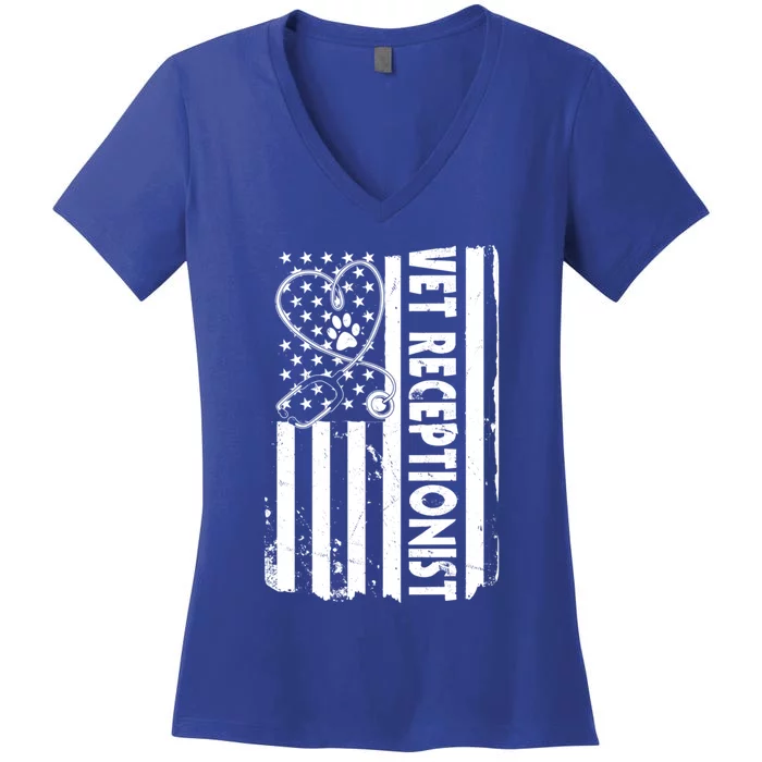 Usa Flag Vet Receptionist American Animal Health Funny Gift Women's V-Neck T-Shirt