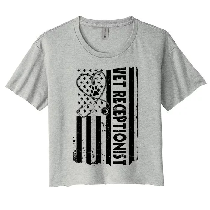 Usa Flag Vet Receptionist American Animal Health Funny Gift Women's Crop Top Tee