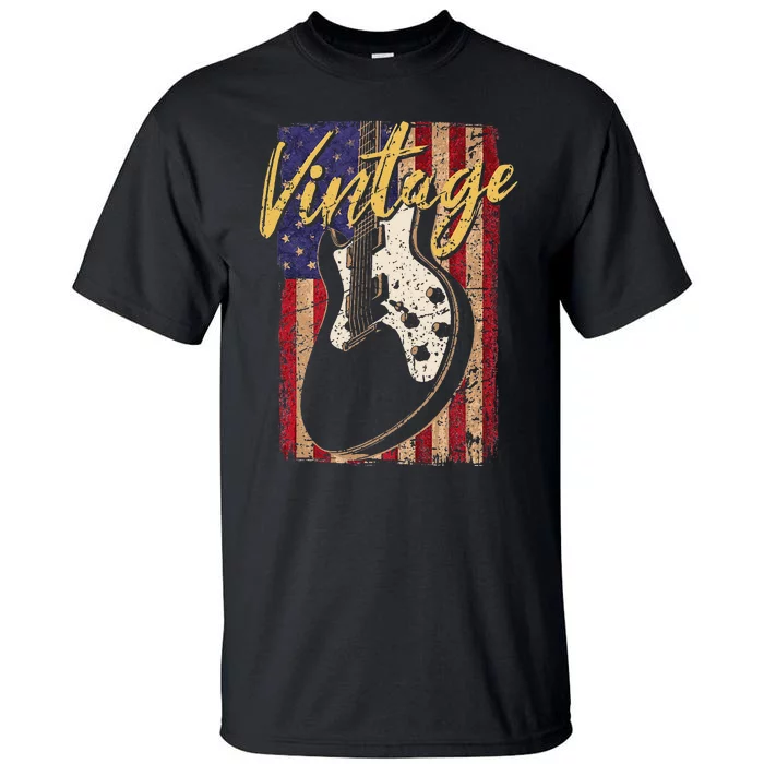 USA Flag Vintage Guitar Patriotic Instrument Tall T-Shirt