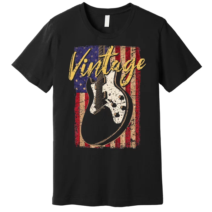 USA Flag Vintage Guitar Patriotic Instrument Premium T-Shirt