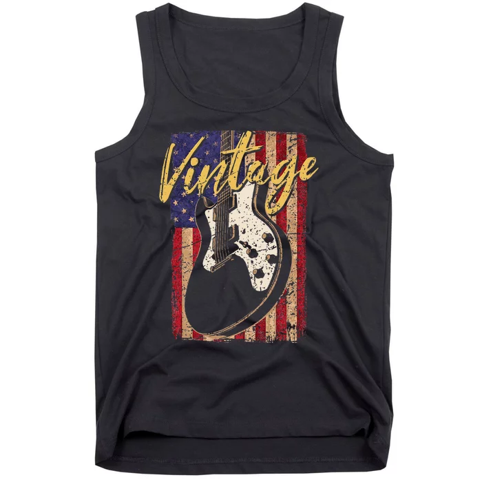 USA Flag Vintage Guitar Patriotic Instrument Tank Top