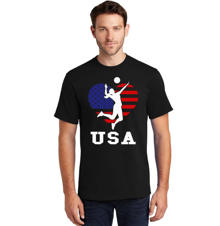 Usa Flag Volleyball Support Usa Team Volleyball Tall T-Shirt