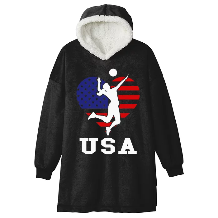 Usa Flag Volleyball Support Usa Team Volleyball Hooded Wearable Blanket