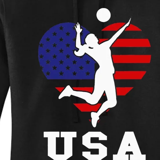 Usa Flag Volleyball Support Usa Team Volleyball Women's Pullover Hoodie