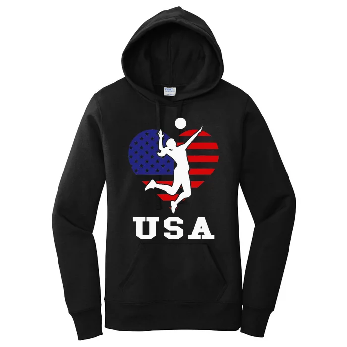 Usa Flag Volleyball Support Usa Team Volleyball Women's Pullover Hoodie