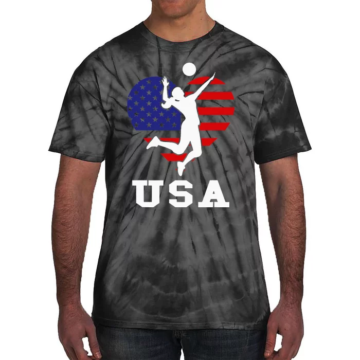 Usa Flag Volleyball Support Usa Team Volleyball Tie-Dye T-Shirt