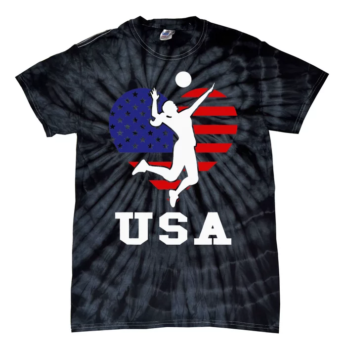 Usa Flag Volleyball Support Usa Team Volleyball Tie-Dye T-Shirt