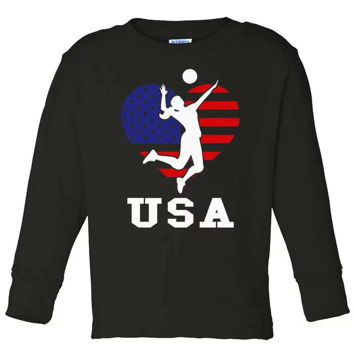 Usa Flag Volleyball Support Usa Team Volleyball Toddler Long Sleeve Shirt