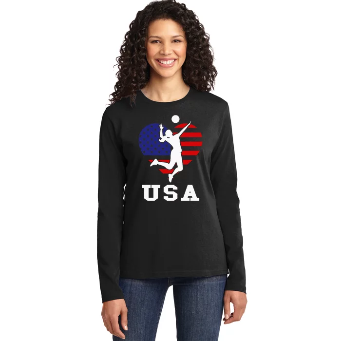 Usa Flag Volleyball Support Usa Team Volleyball Ladies Long Sleeve Shirt