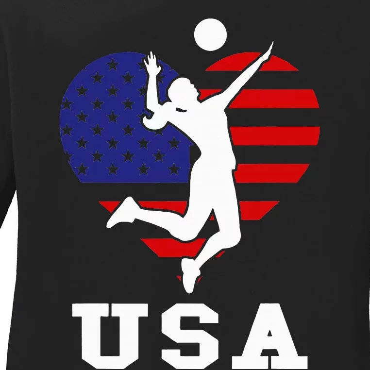 Usa Flag Volleyball Support Usa Team Volleyball Ladies Long Sleeve Shirt