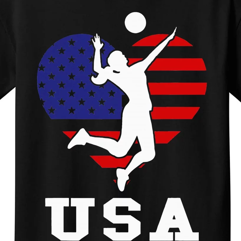 Usa Flag Volleyball Support Usa Team Volleyball Kids T-Shirt